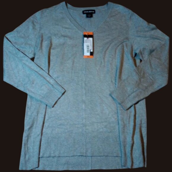 DKNY Long Sleeve V-Neck Sweater Womens XXL NWT Heather Grey Pullover - Picture 3 of 10